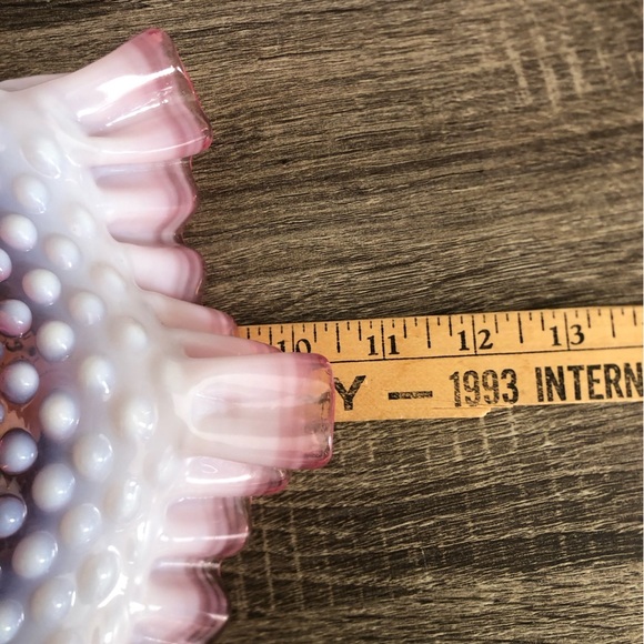 Vtg Fenton Cranberry Ruffled Hobnail Glass Bowl - Picture 8 of 15